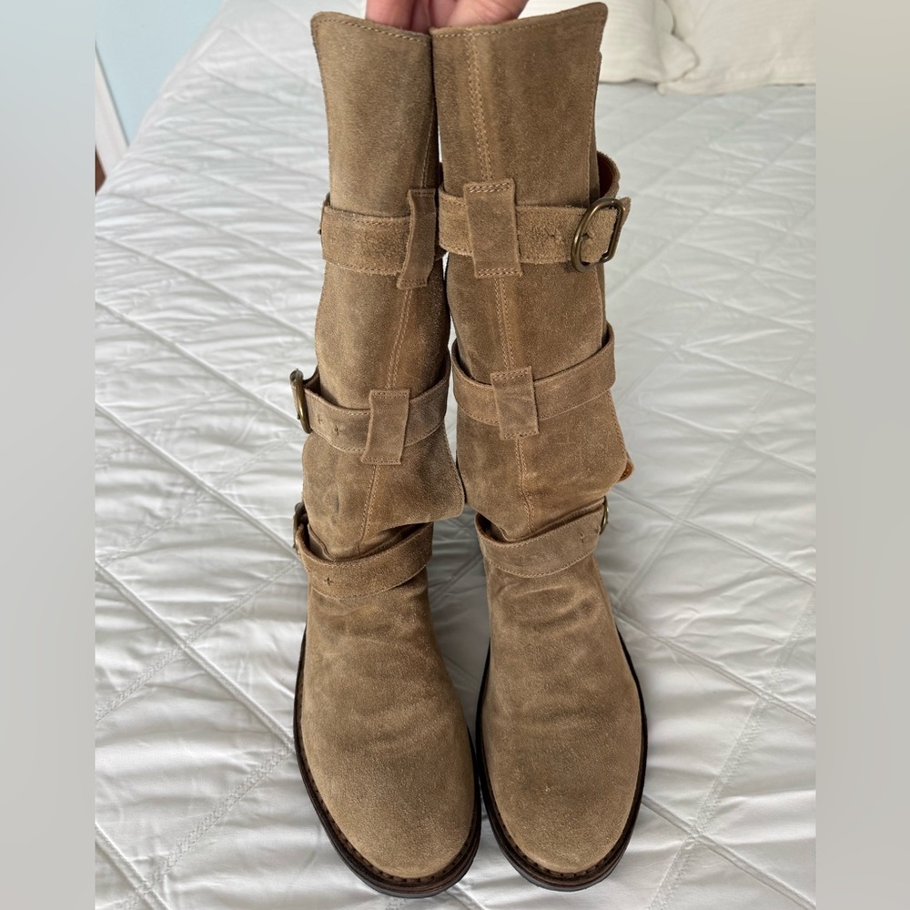 Fiorentini + Baker Tan Combat Moto Boots with Suede Finish